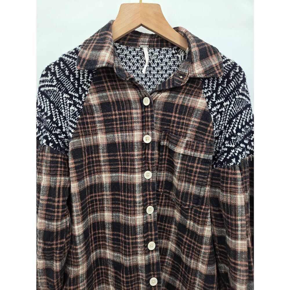 Free People Fireside Nights Plaid Shirt Size XS  Boho Long Sleeve - Picture 3 of 10